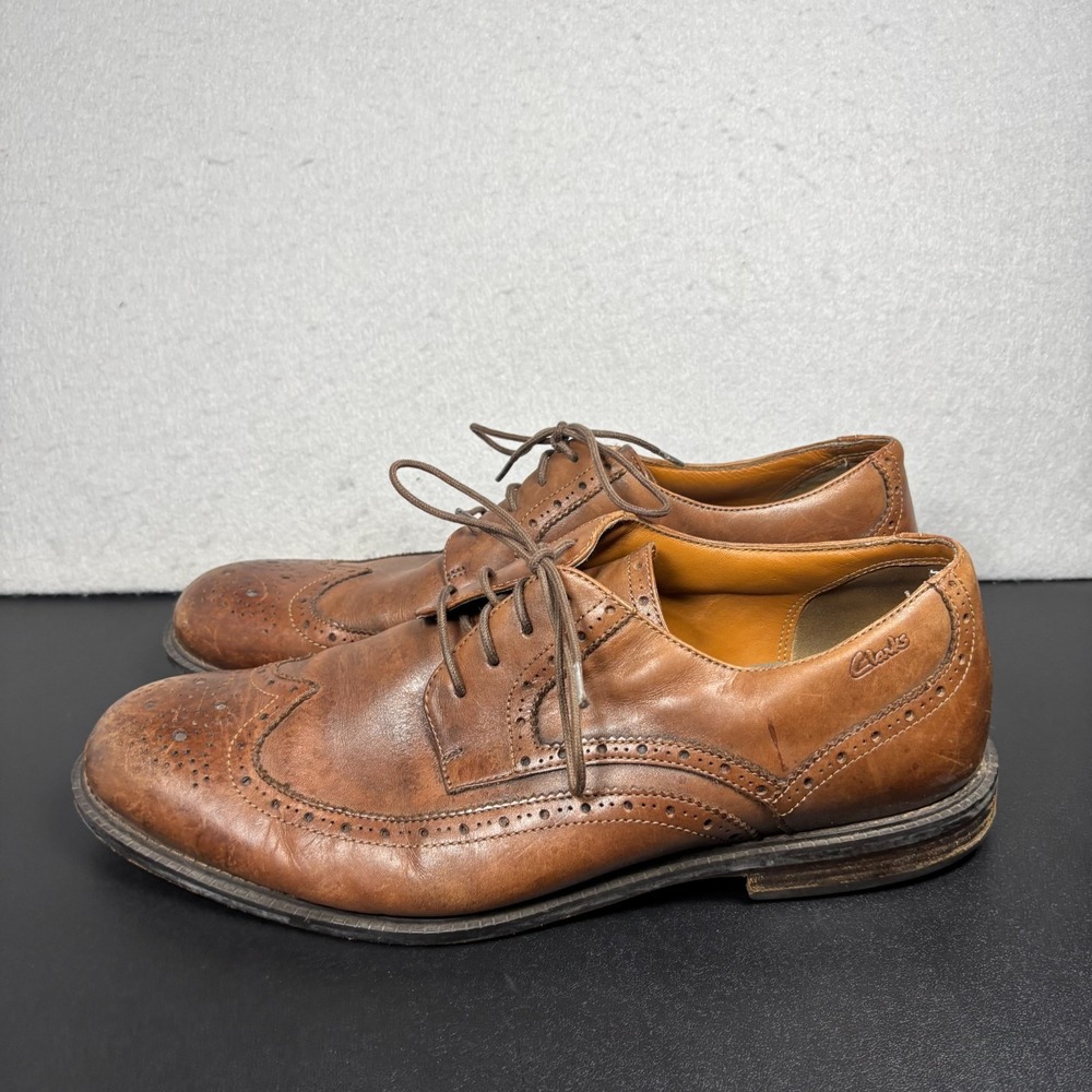Clarks Plus Men Brown Leather Wingtip Brogue Dress Shoes 26067512 Size 12 W Wide